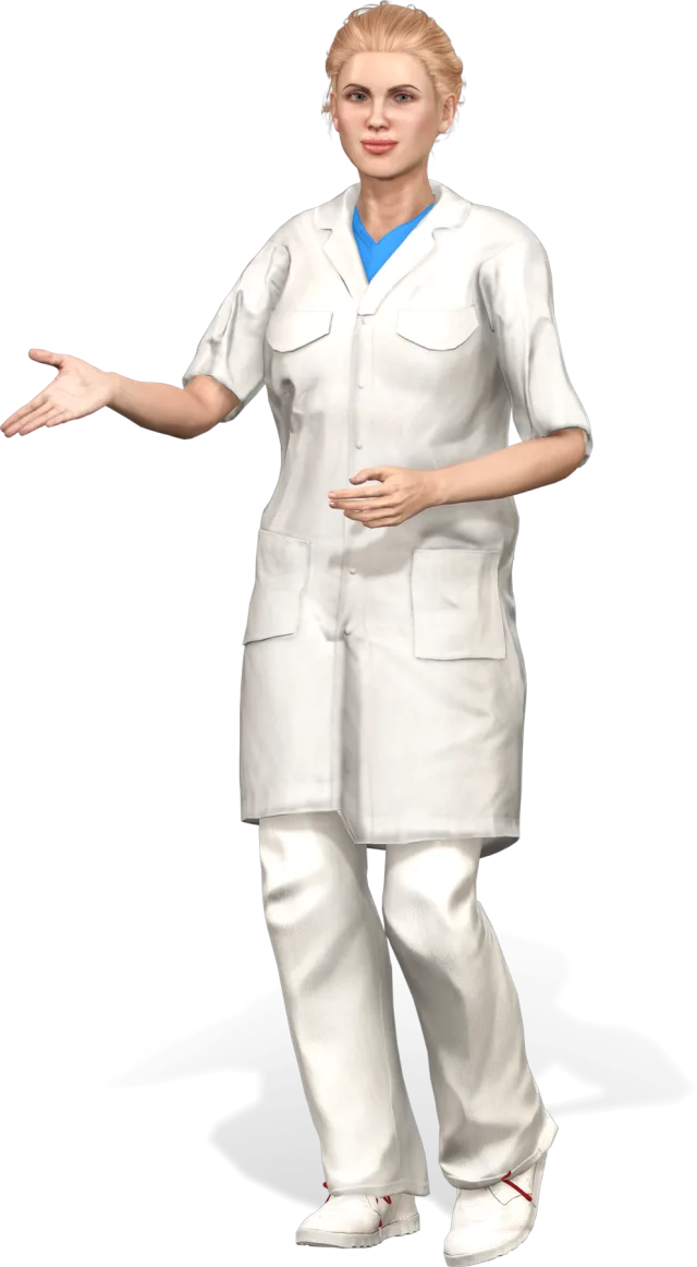 3D-personage: arts wijst naar de ervaringen