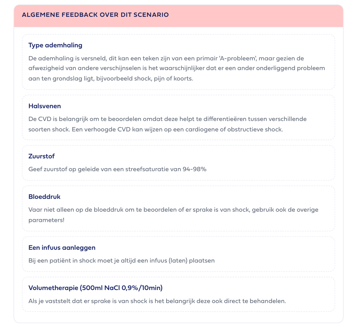 voorbeeld debriefing, algemene feedback over het scenario