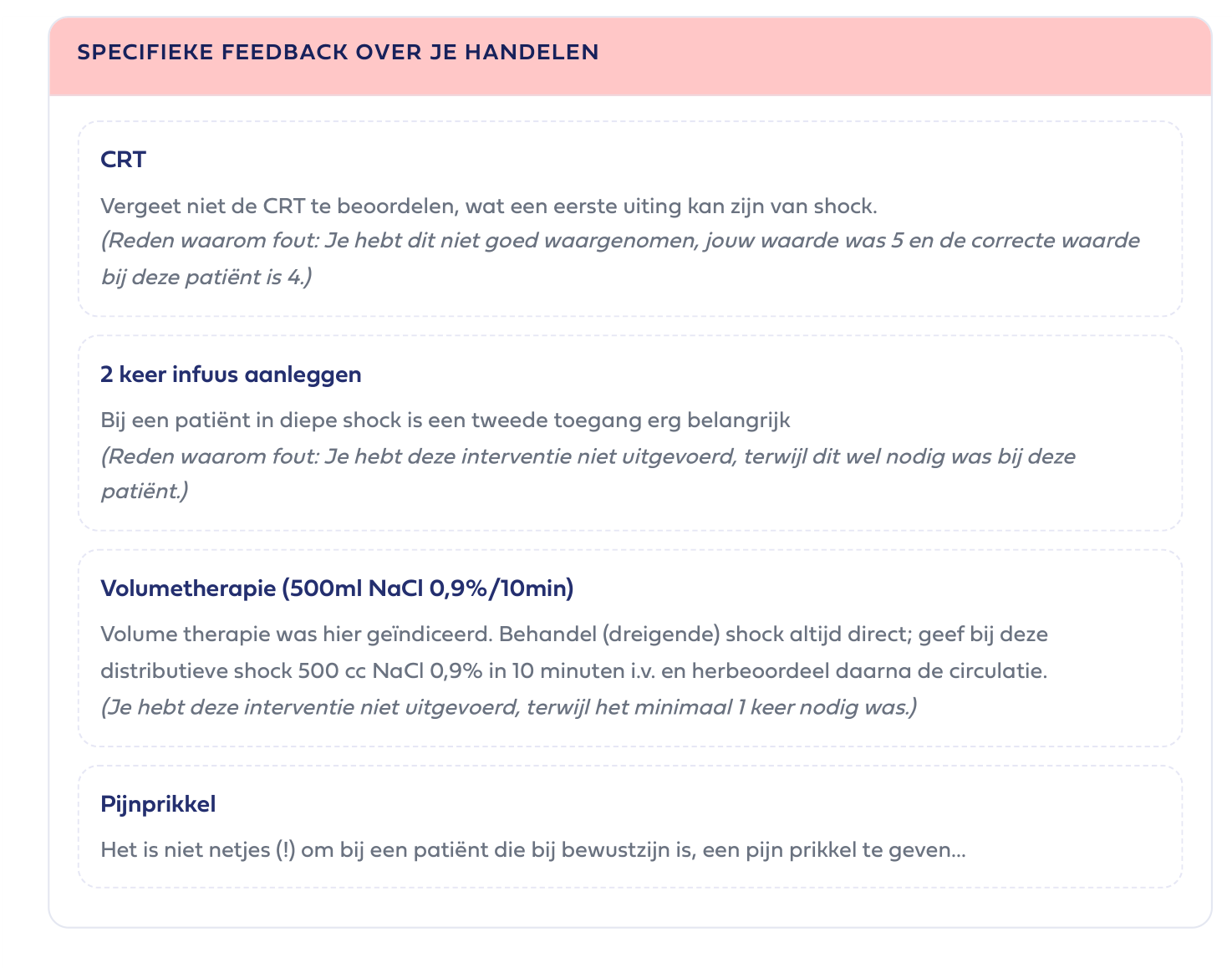 voorbeeld debriefing, specifieke feedback op je handelen, met reden waarom fout