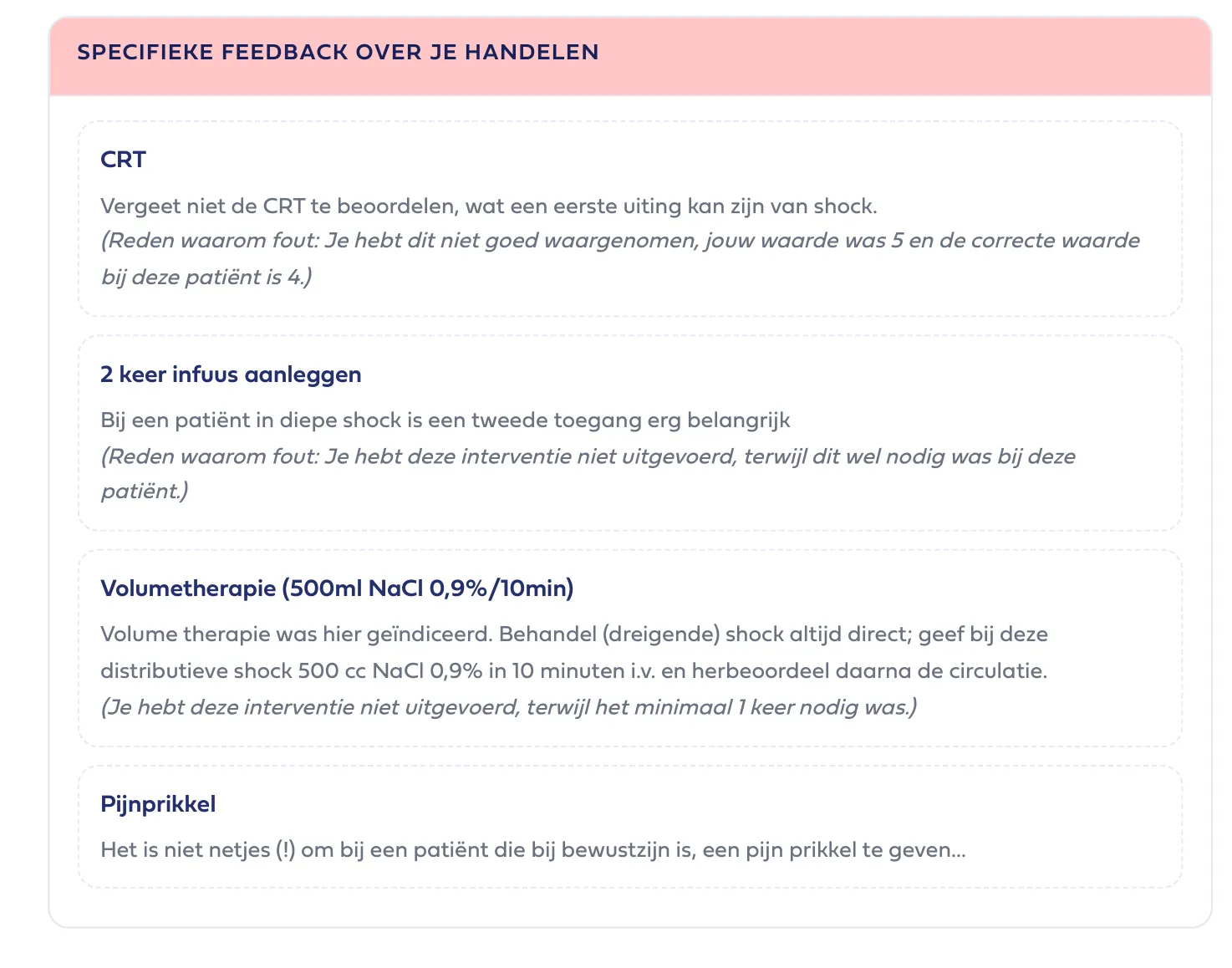 voorbeeld debriefing, specifieke feedback op je handelen, met reden waarom fout
