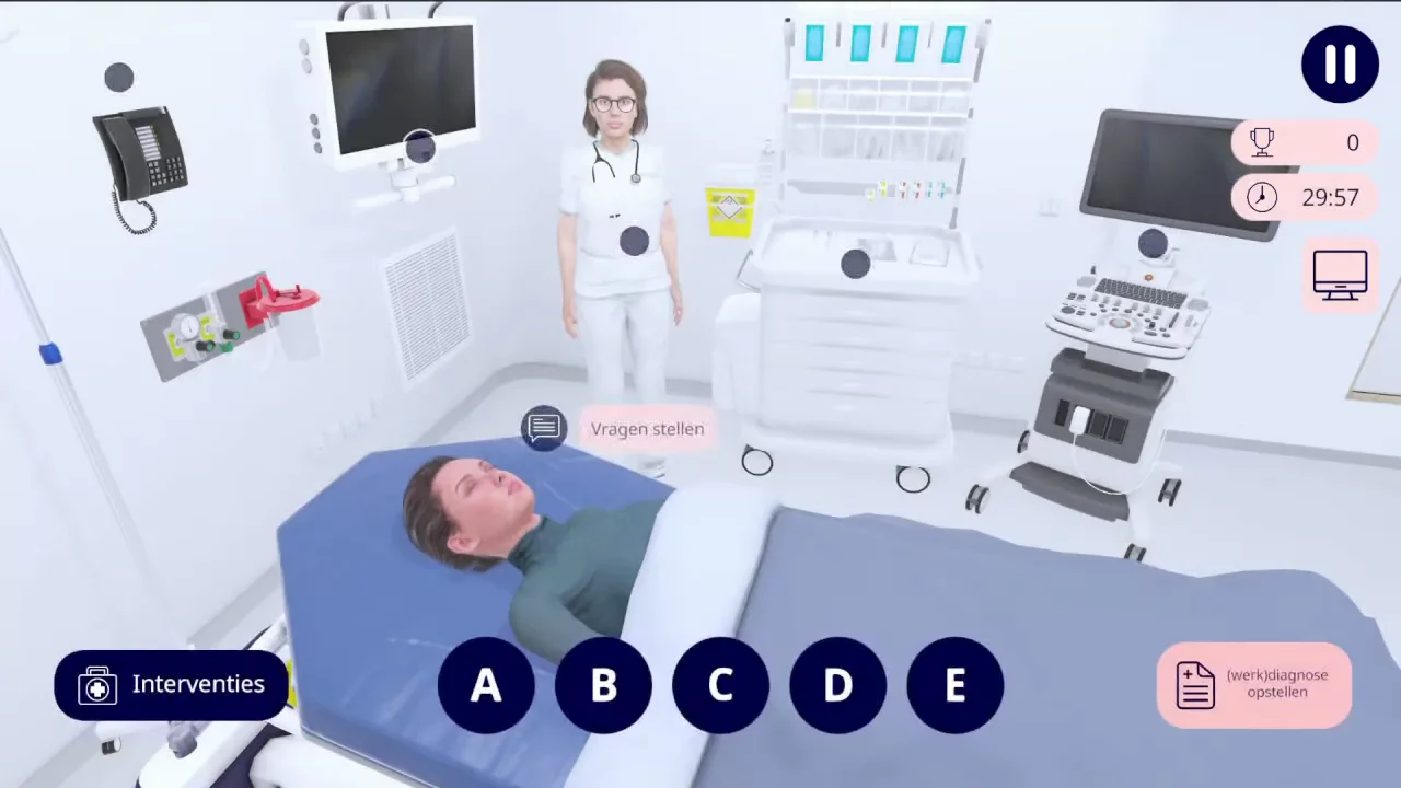 beeld uit Medu.game, klinisch redeneren in een 3D-spoedopvang